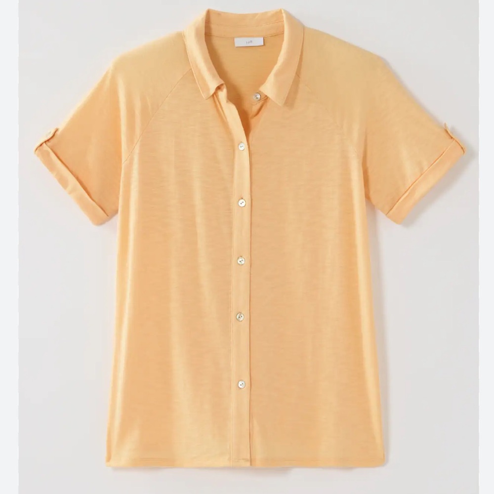 J. Jill Orange Sorbet Button Down Tencel Cotton Shirt - Picture 2 of 11